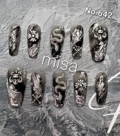 【オーダー】　量産型　地雷系　韓国　ミラー　ビジュー　ネイルチップ ジェルネイル