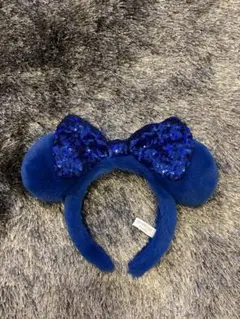 ミニー カチューシャ ブルー ファー スパンコール