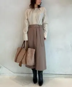 ミラオーウェン 女っぷりタックブラウス×Aラインスカート コンビ ワンピース