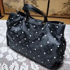 【ラシット】ショルダーバック。 黒✖白水玉模様・Mサイズ