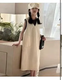 キッズ　ノースリーブワンピース　130 白