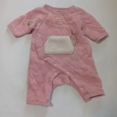 ピンクのウサギ刺繍ロンパース