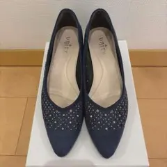 unity パンプス ネイビー スエード調 スタッズ