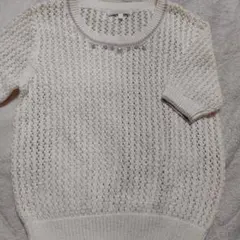 未使用 プロポーションボディドレッシング ビジュー付 半袖サマーニット FR