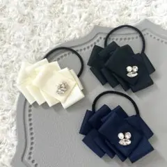 リボンヘアゴム　ビジュー　選べるカラー