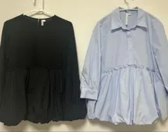 しまむら スソバルーンブラウス ブルー ブラック　M