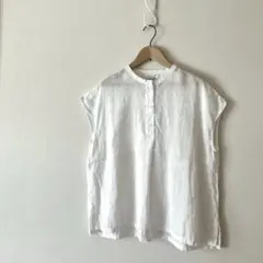 無印 MUJI リネンフレンチスリーブブラウス 白