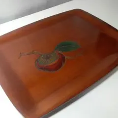 【未使用】天然木☆鳥城彫☆木製漆器☆四角盆 約38cm x 29cm