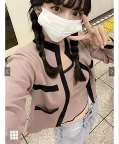 配色ショート丈カーディガンXタンクトップニット アンサンブル