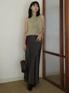 anuans サテンナロースカート CHARCOAL BROWN Sサイズ