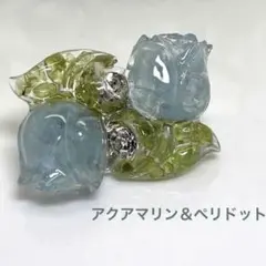 チューリップヘアゴム　アクアマリン＆ペリドット　レジンハンドメイド
