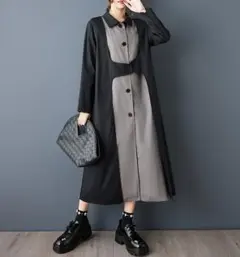 トレンチコート ロングコート バイカラー トレンド 気質満点 カジュアル