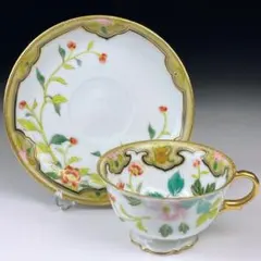 【希少】オールドノリタケ 花紋 金盛り ティーカップ＆ソーサー ぺディスタルのサムネイル