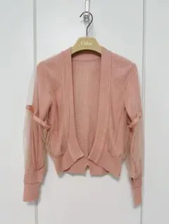 FURFURピンク チュールスリーブ カーディガン