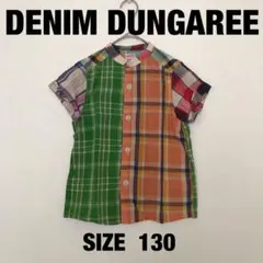 美品【デニム&ダンガリー】リネン混クレイジーチェック半袖シャツ130cm襟なし
