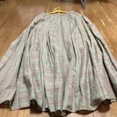 ふわふわ　フレアスカート グリーンストライプのサムネイル