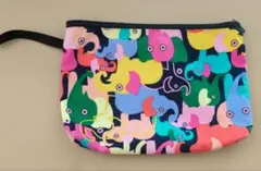 タイ製　ポーチ　小物入れ　カラフル　ゾウ柄　アニマル　持ち手有り　可愛い
