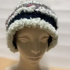 ストライプニット帽 ネイビー ホワイト グレー