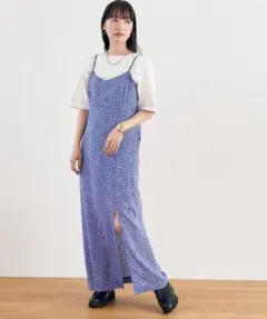 青色花柄キャミワンピース