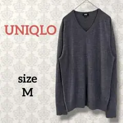ユニクロ【M】エクストラファインメリノVネックセーター ウールニット グレー