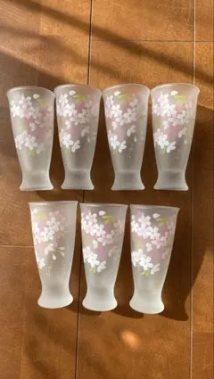 桜の花柄　宇野千代　曇りガラスグラス　 7個セット