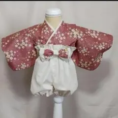 [即納]ベビー袴【和柄サクラピンク✕生成り綿カス残し】初節句　お食初め　お宮参り