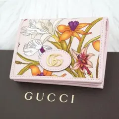 未使用品　GUCCI グッチ　二つ折り財布　GGブルームス　花柄　ピンク　レザー