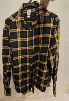 H&M チェック柄シャツ Lサイズ ネイビー/イエロー