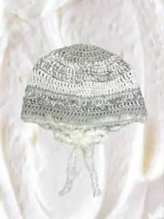 【キャンペーン価格】ハンドメイド ボンネットホワイト シルバー ニット帽