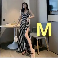 【新品】Vネック　キャミワンピース　ロング　Mサイズ　背中出し　マキシ丈　a