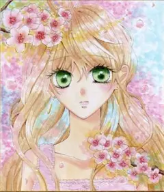 手描きイラスト オリジナルイラスト 創作イラスト アナログイラスト 原画 色紙