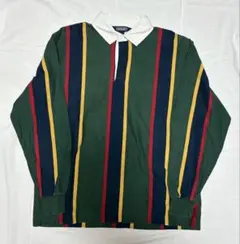 LANDS'END 90's 「春カラー」ストライプ ラガーシャツ L ラグビー