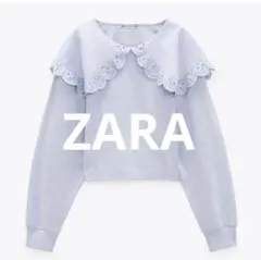 ZARA エンブロイダリー　スウェットシャツ　ビッグカラー　セーラー　レース襟