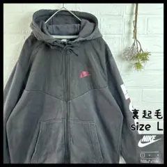 NIKE プリント 切り替えナイロン 裏起毛 スウェット ジップ パーカー 古着