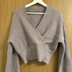 GRL カシュクールボリュームスリーブショート丈ニットトップス モカ