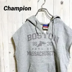 00s Champion BOSTONロゴ カットオフ ノースリーブパーカー M
