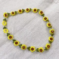 ビーズチョーカー　ひまわり　フラワー　金属アレルギー対応