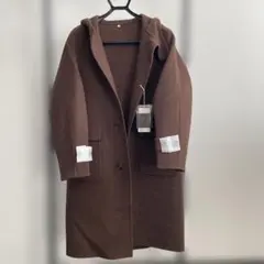 ムジラボ　ブラウン フード付き　カシミヤ混ダッフルコート