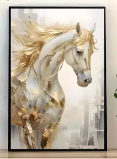 秀麗品✨ホワイトゴールドの馬の絵画