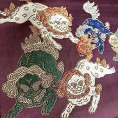 アンティーク京袋帯　唐獅子　織り出し　上質　正絹　大正ロマン　N777-66