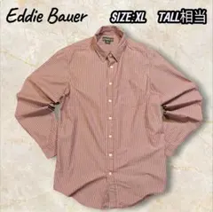 Eddie Bauer ストライプシャツ TALL バーガンディ 古着