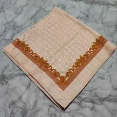 CELINE ベージュ ロゴ入り シルク風スカーフ ハンカチ