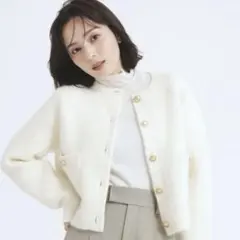 anuans ラクーンブレンドノーカラーニットジャケット 24AW