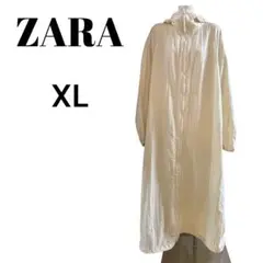 ZARA フード付きロングコート ナイロン ワンピース風 アイボリー（XL相当）のサムネイル