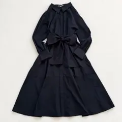 美品 ハイク チェック ドレス ボウタイ ワンピース キュプラ 黒 1