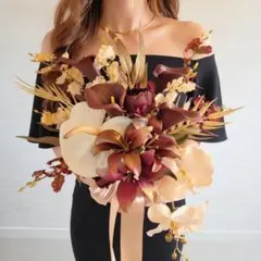アーティフィシャルフラワー　ウェディング　ブーケ　ボルドー　胡蝶蘭　結婚式　造花