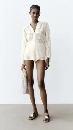 ZARA フラワー刺繍シアーブラウス カーディガン