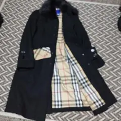 美品☆バーバリーブルーレーベル アンゴラ コート メガチェック フォックスファー