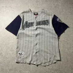 希少MLBアリゾナダイヤモンドバックスベースボールシャツグレー×ネイビーm26