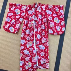 赤い花柄 浴衣 100cm